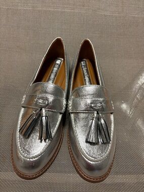 Franco Sarto Metallic Silver Tassel Loafers